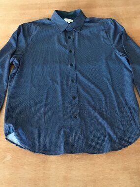 Construct Slim Shirt Men L Blue Polka Dot 4 Way Stretch Button Up Long Sleeve